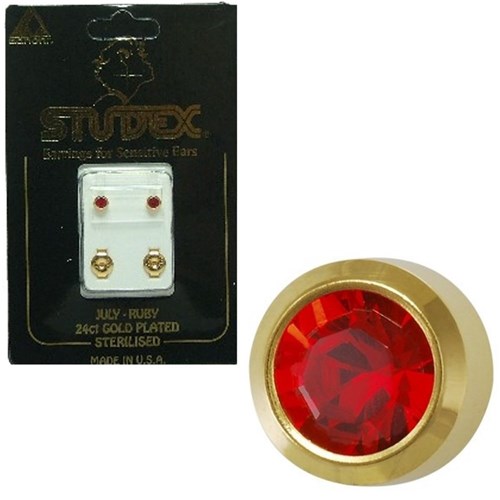 Birthstone Studs - Reg Bezel Gold - July / Ruby